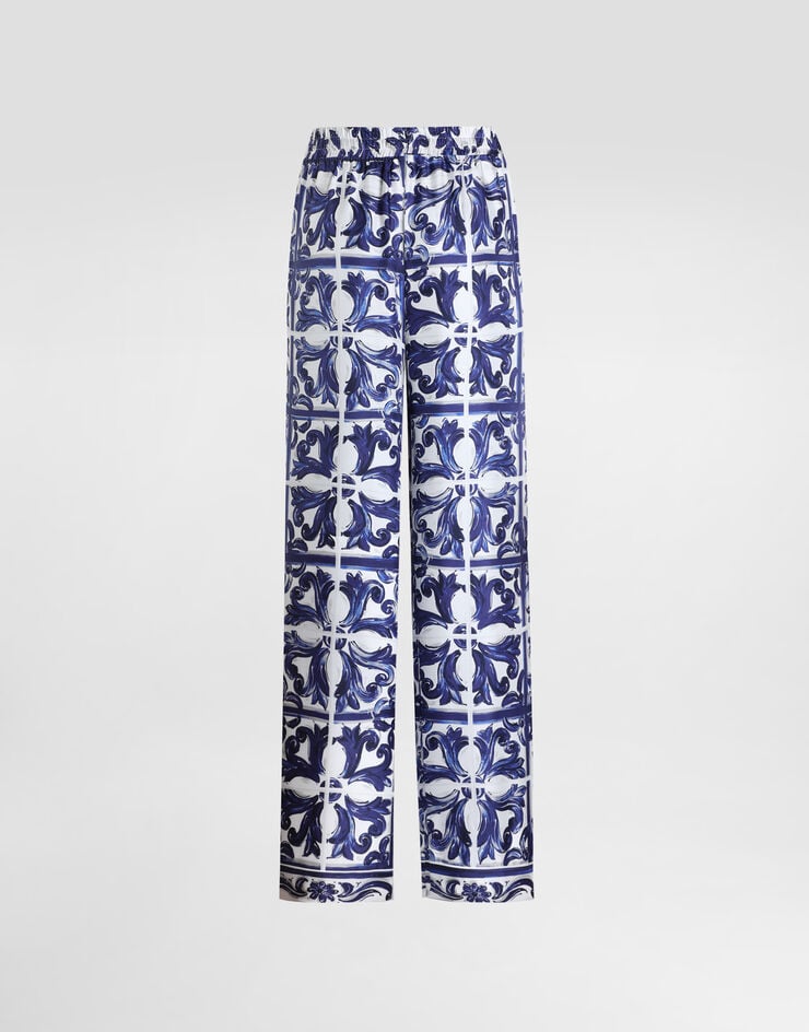 Dolce & Gabbana Pantaloni vanity in twill di seta stampa Maiolica #1C2040 I3J36WHI1S5