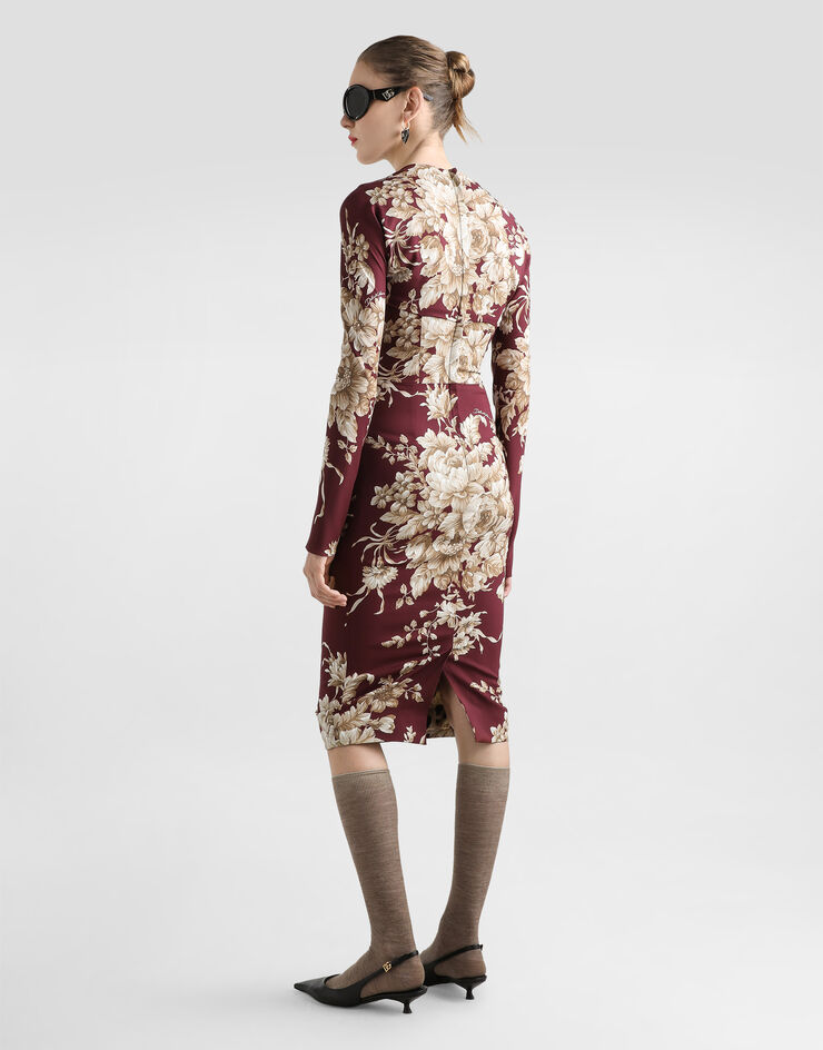 Dolce & Gabbana Kleid aus Charmeuse mit Rosenprint Drucken F6TMRTFSA7Y