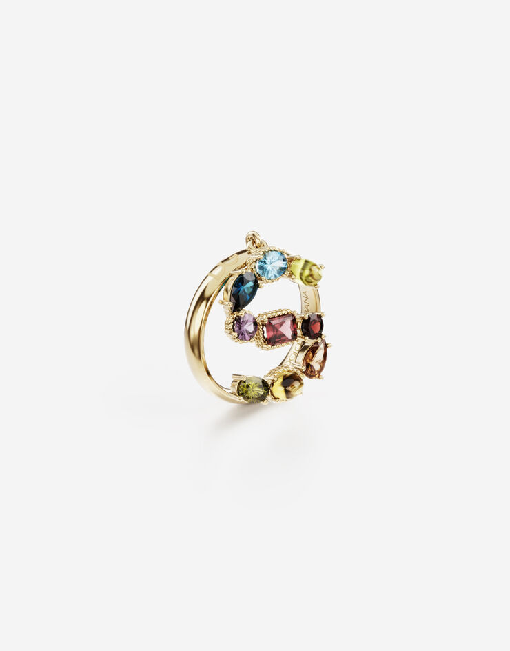Rainbow alphabet S ring in yellow gold with multicolor fine gems