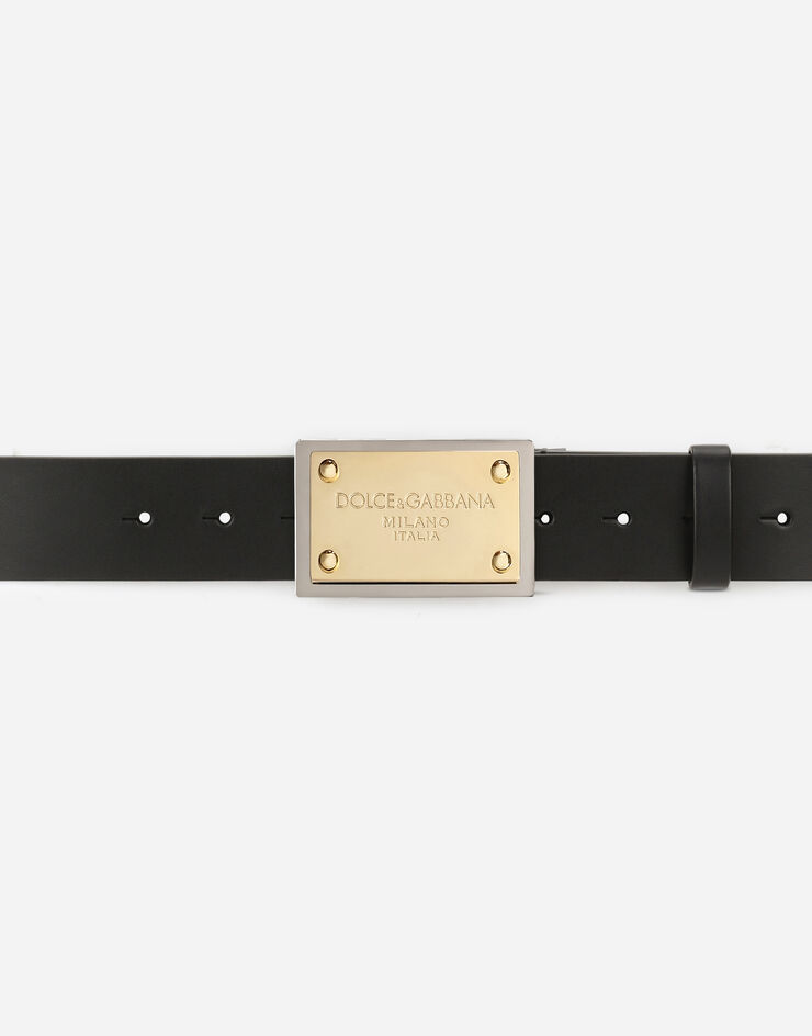 Dolce & Gabbana حزام جلد لوكس بمشبك موسوم أسود BC4676AX622