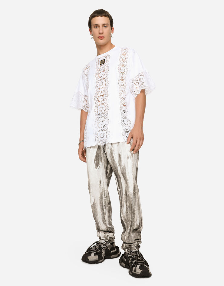 Dolce & Gabbana Short-sleeved T-shirt with lace inserts White G8NM5ZHU7H8