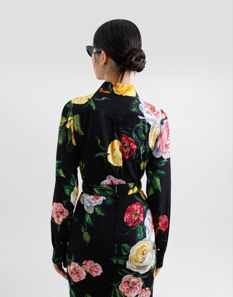 Dolce & Gabbana Chemise en charmeuse à imprimé pivoines et roses Imprimé F5S48TFSA7B