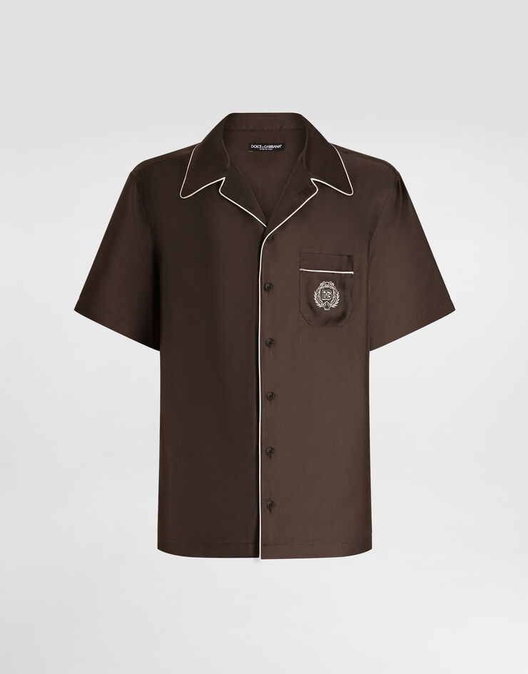 Dolce & Gabbana Hawaii silk twill shirt Brown G5KS3ZFU10S