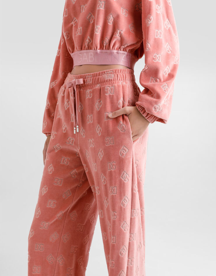 Dolce & Gabbana Pantalón de chándal de chenilla en jacquard con logotipo DG Rosa FTCYYTFJ7DL