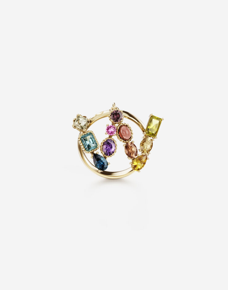 Dolce & Gabbana Rainbow alphabet W ring in yellow gold with multicolor fine gems GOLD WRMR1GWMIXW