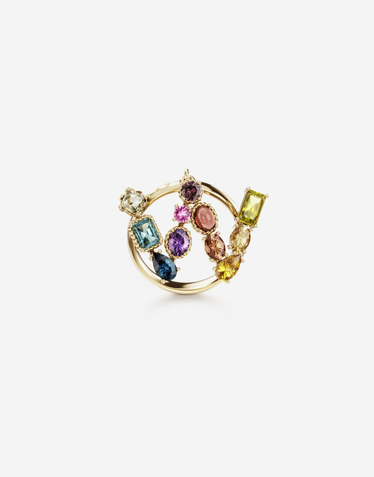 Dolce & Gabbana Rainbow alphabet W ring in yellow gold with multicolor fine gems ORO WRMR1GWMIXW