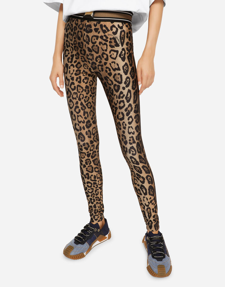 Leopard-print spandex/jersey leggings