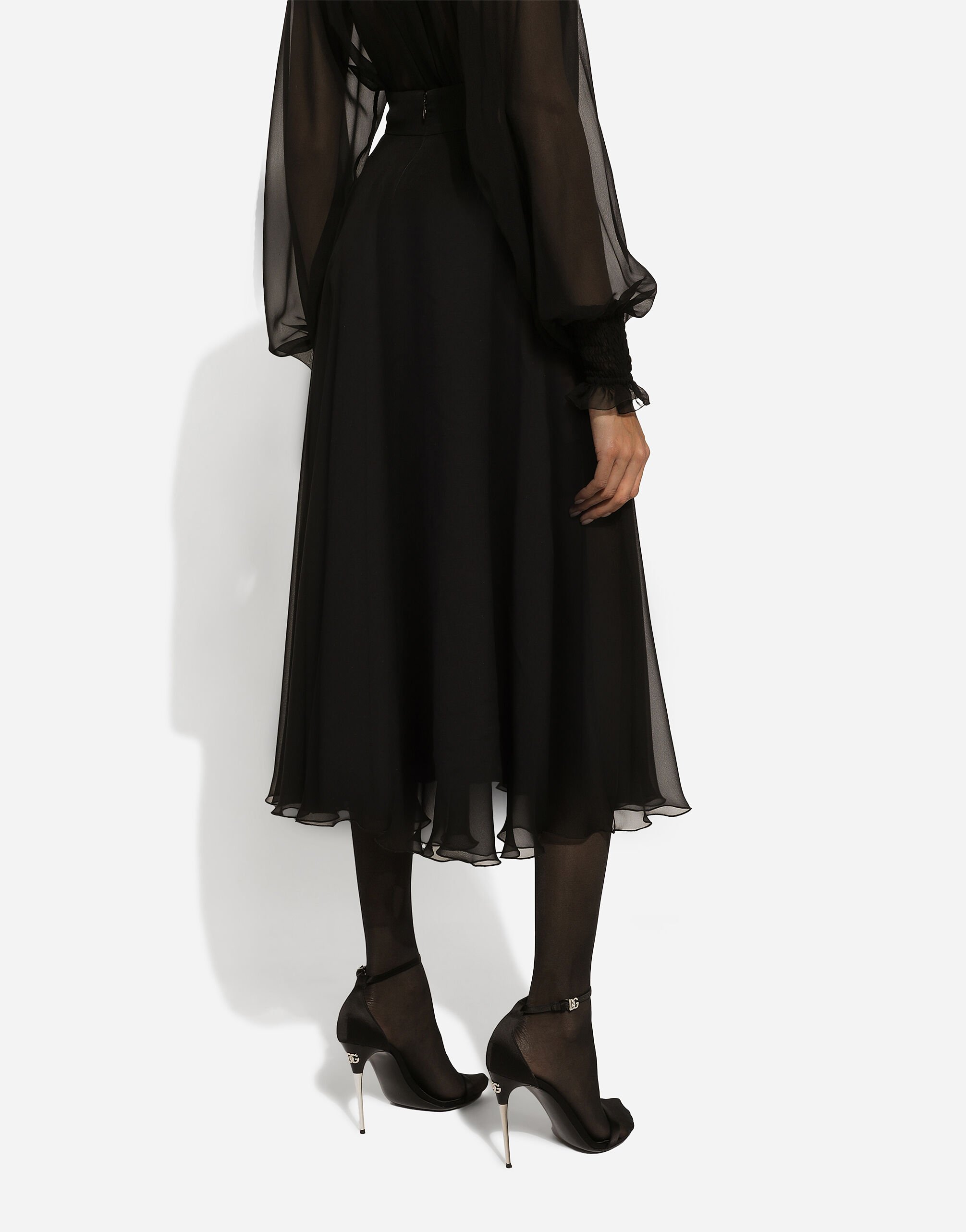 Chiffon calf-length circle skirt in Black for Women | Dolce&Gabbana® US
