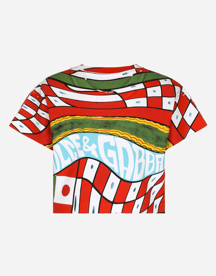 Dolce&Gabbana Cropped Carretto-print jersey T-shirt Multicolor F8S21TGDBUE