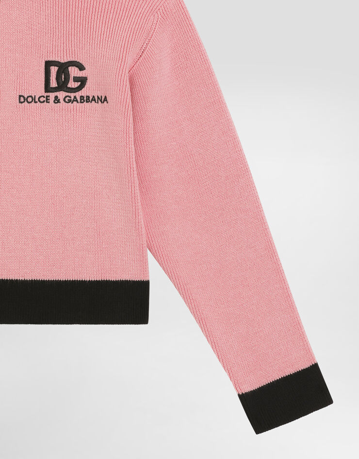 Dolce & Gabbana Plaint-knit pullover with DG logo Pink L5KWK5JFMLL
