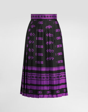 Dolce & Gabbana DG logo-print long pleated silk skirt Print F4C2GTHI1Z7
