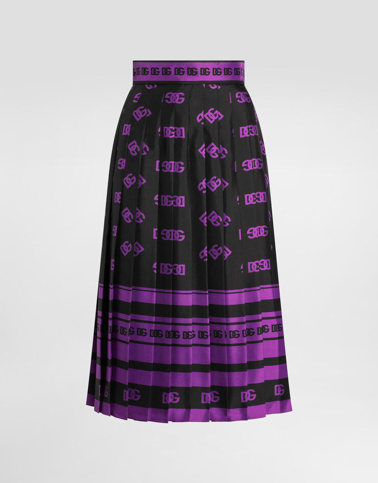 Dolce & Gabbana DG logo-print long pleated silk skirt Print F4C2GTHI1Z7