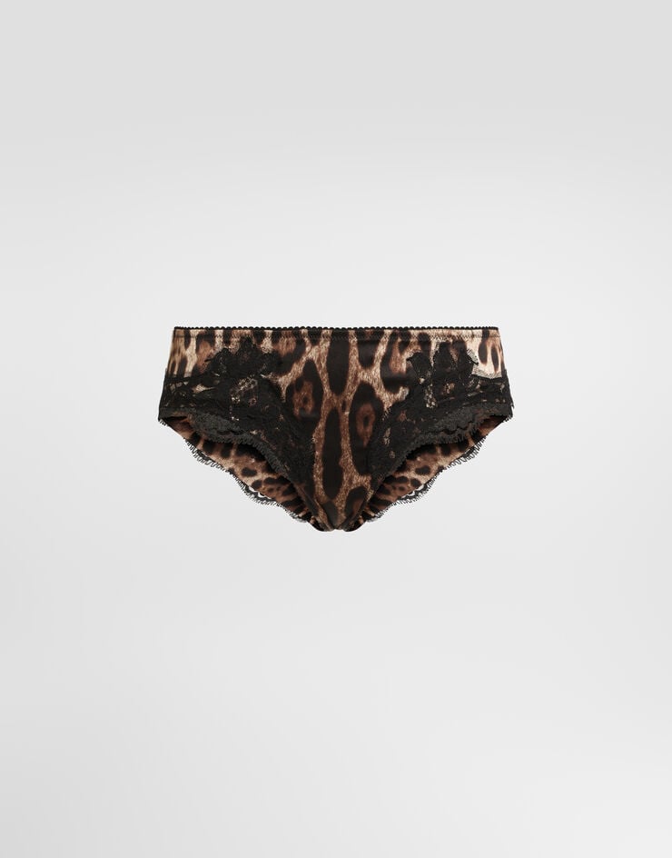 Dolce & Gabbana Leopard-print satin briefs with lace detailing Dolce & Gabbana Leopard-print satin briefs with lace detailing Multicolor O2A02TFSAXY