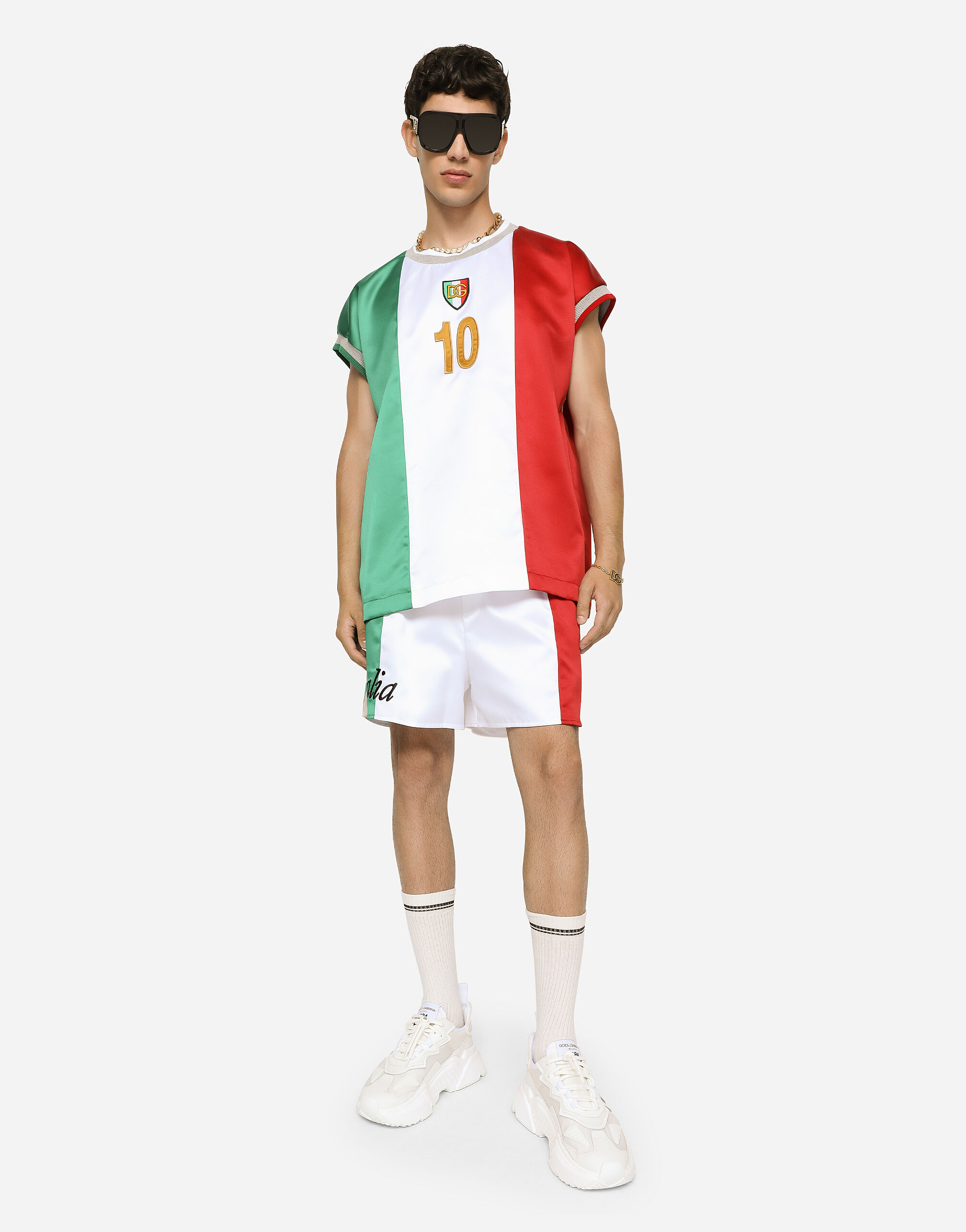 Satin shorts with DG patch in Multicolor for Men | Dolce&Gabbana® US