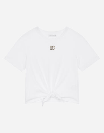Dolce & Gabbana Jersey T-shirt with metal DG logo White L5JTJQG7EX1