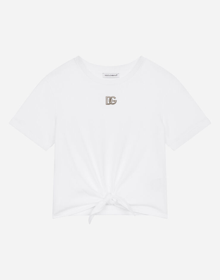 Dolce & Gabbana T-shirt en jersey à logo DG en métal Blanc L5JTJQG7EX1