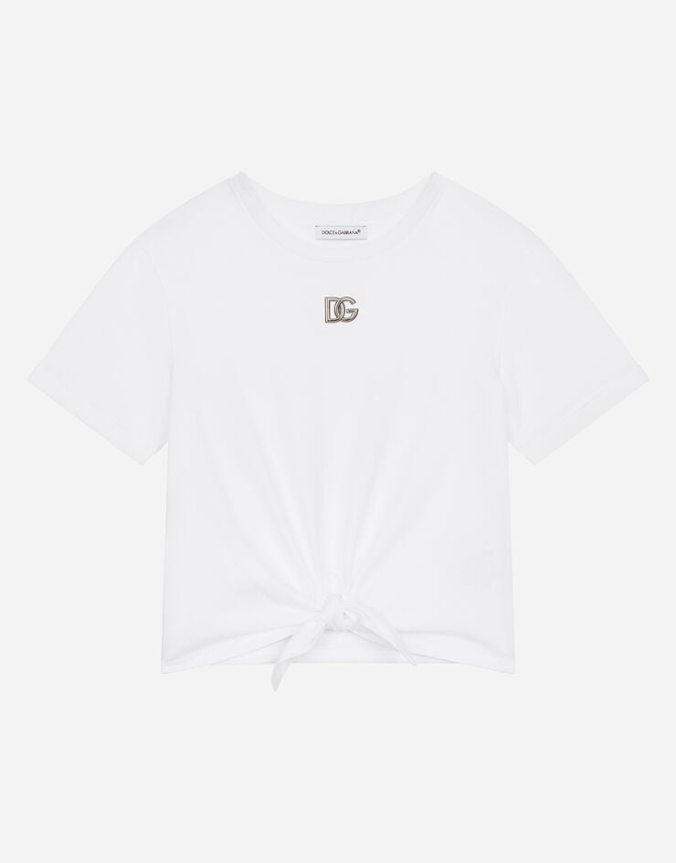 Dolce & Gabbana T-Shirt aus Jersey Logo DG metal Weiss L5JTJQG7EX1