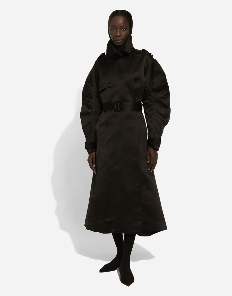 Dolce & Gabbana Trench en duchesse avec manches froncées Noir F0D1LTFU1KM