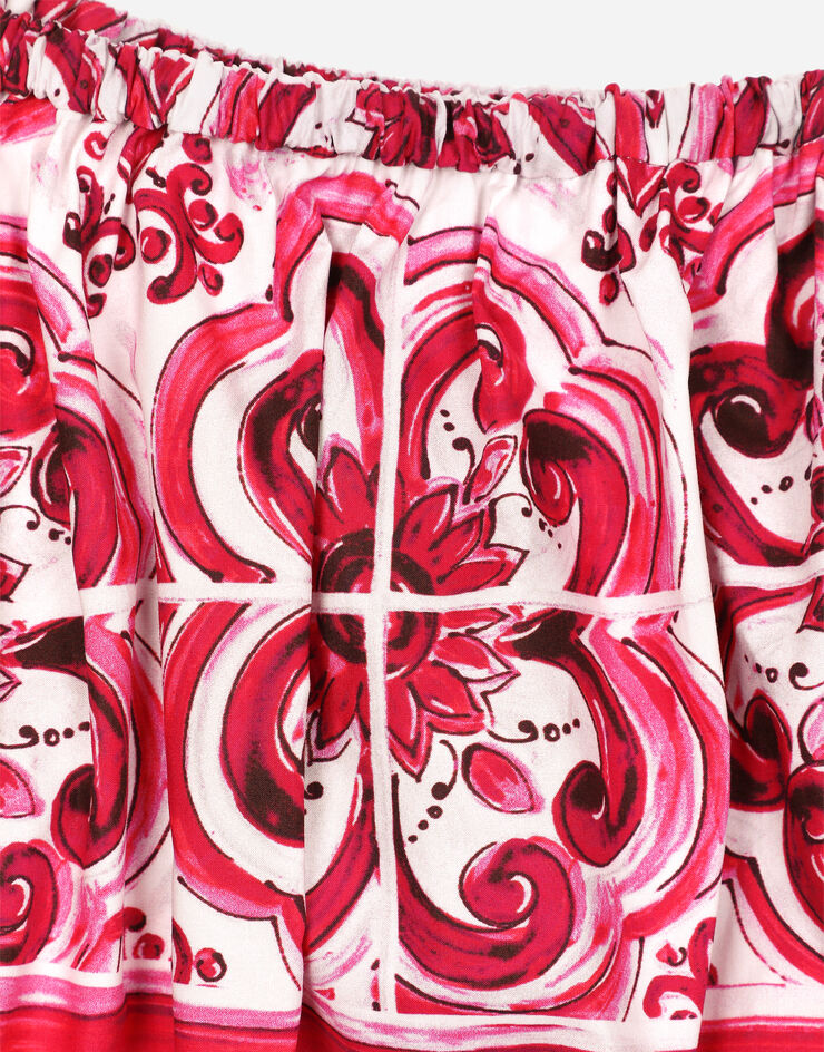 Dolce & Gabbana Top corto de popelina con estampado de mayólica Multicolor F755RTHH5BA