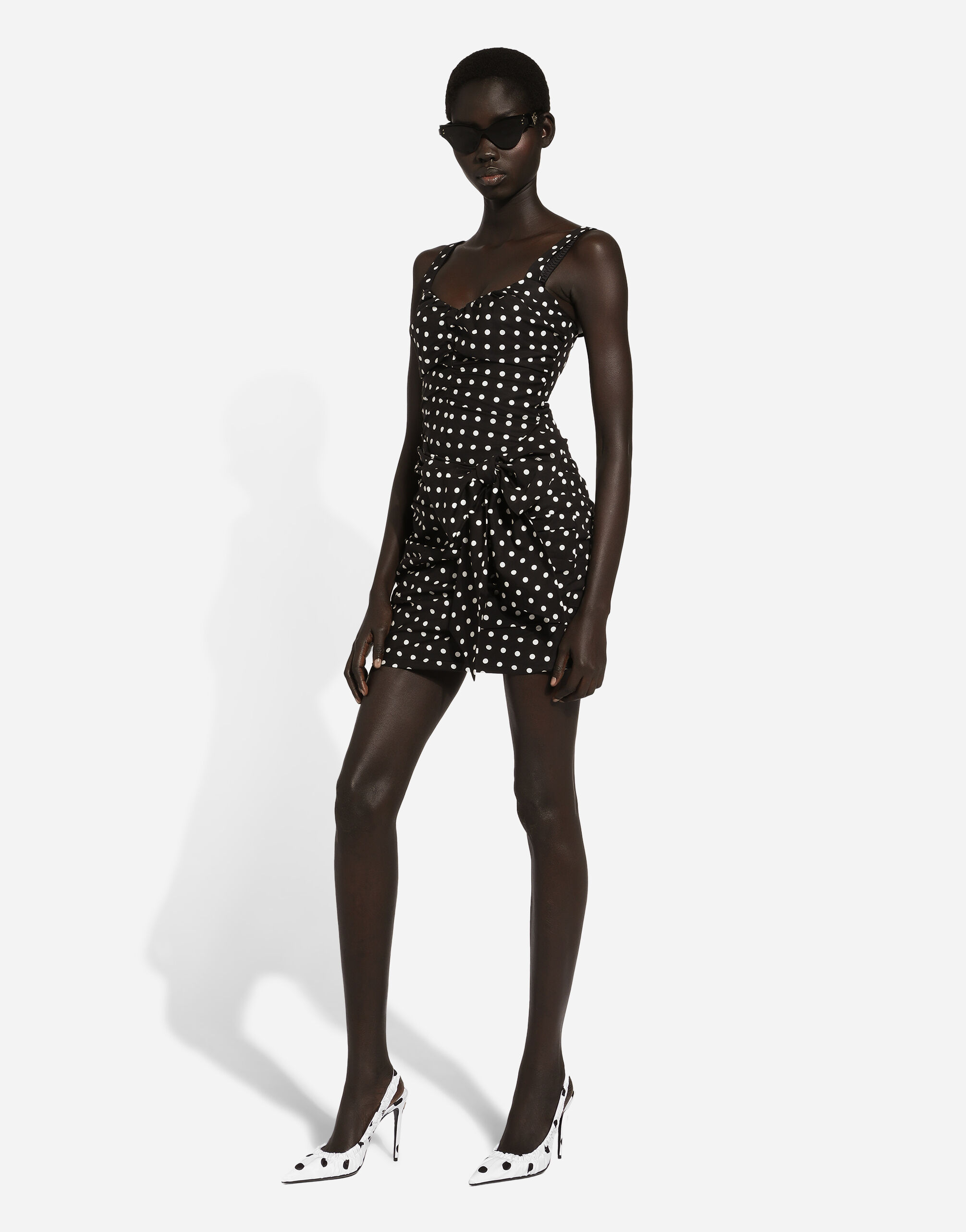 Cotton minidress with polka-dot print and bow detail in