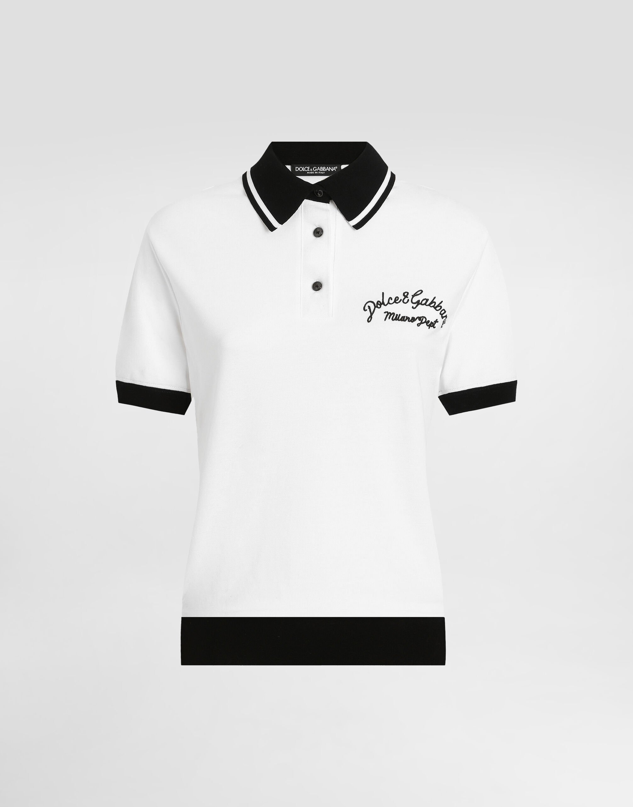 希少✨DOLCE & GABBANA ホワイトバード ピケ ポロTシャツ 50 Short cotton piqué polo-shirt with DG logo embroidery in White for