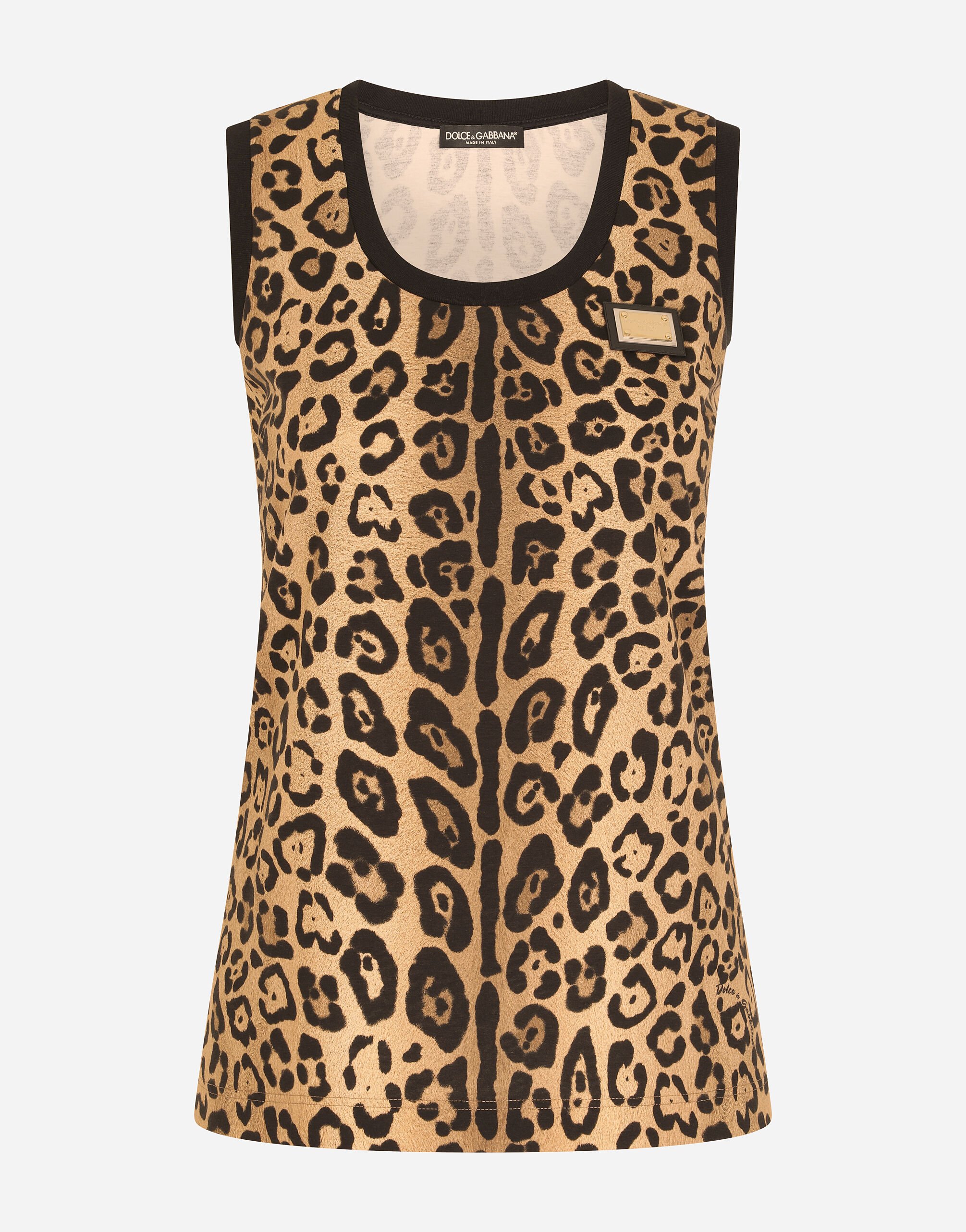 Dolce & Gabbana Leopard-print jersey tank top Black F9M32ZHUML6