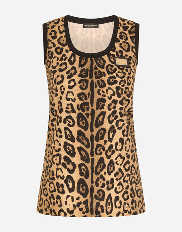 Dolce & Gabbana Leopard-print jersey tank top Multicolor I8ABVWG7BPW