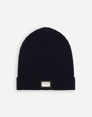 Dolce & Gabbana Ribbed knit hat with logo tag Blue EC0076AS012