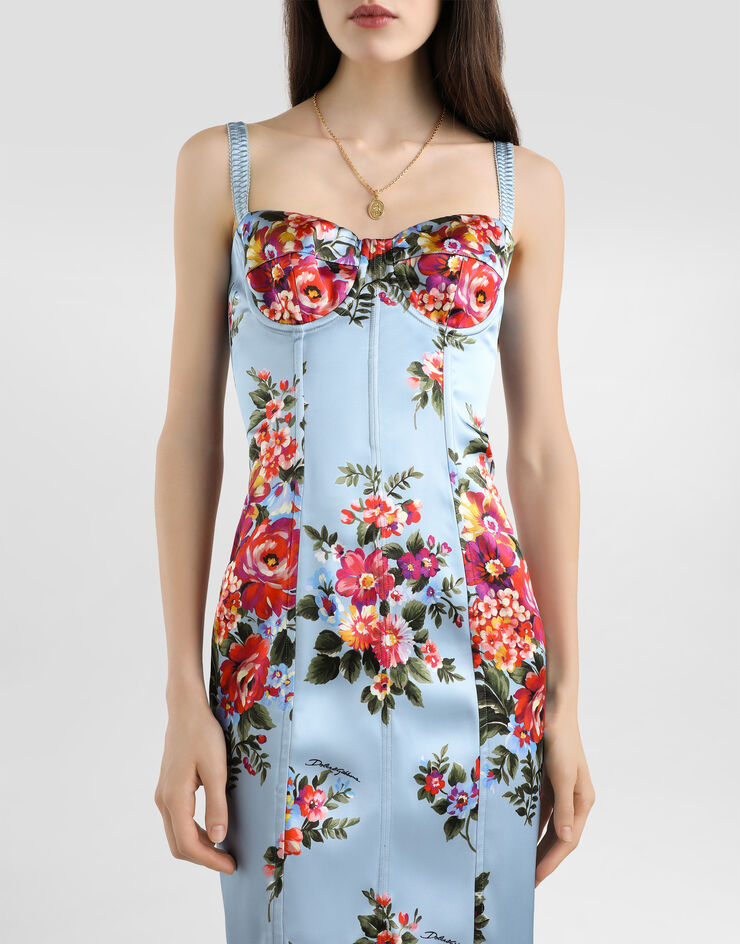 Dolce & Gabbana Flower bouquet-print satin dress Multicolor F60DGTFSICE