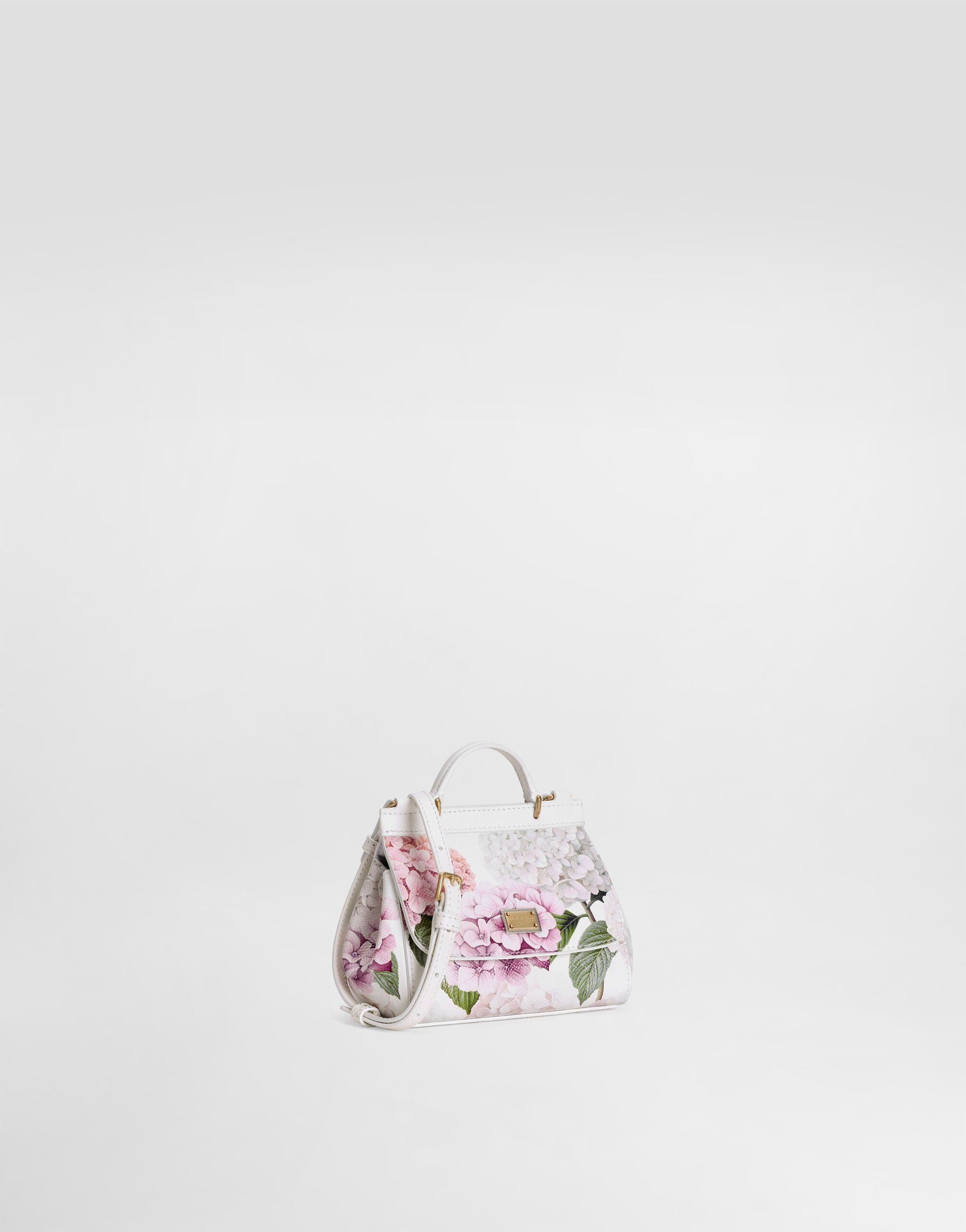Hydrangeas-print dauphine calfskin sicily handbag in Multicolor