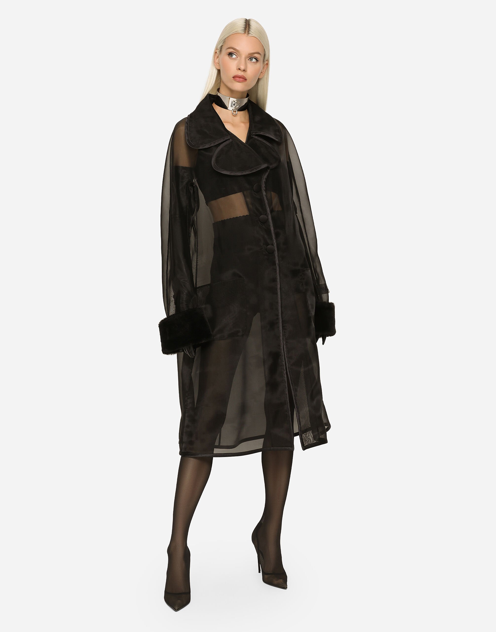 Black sheer top trench coat