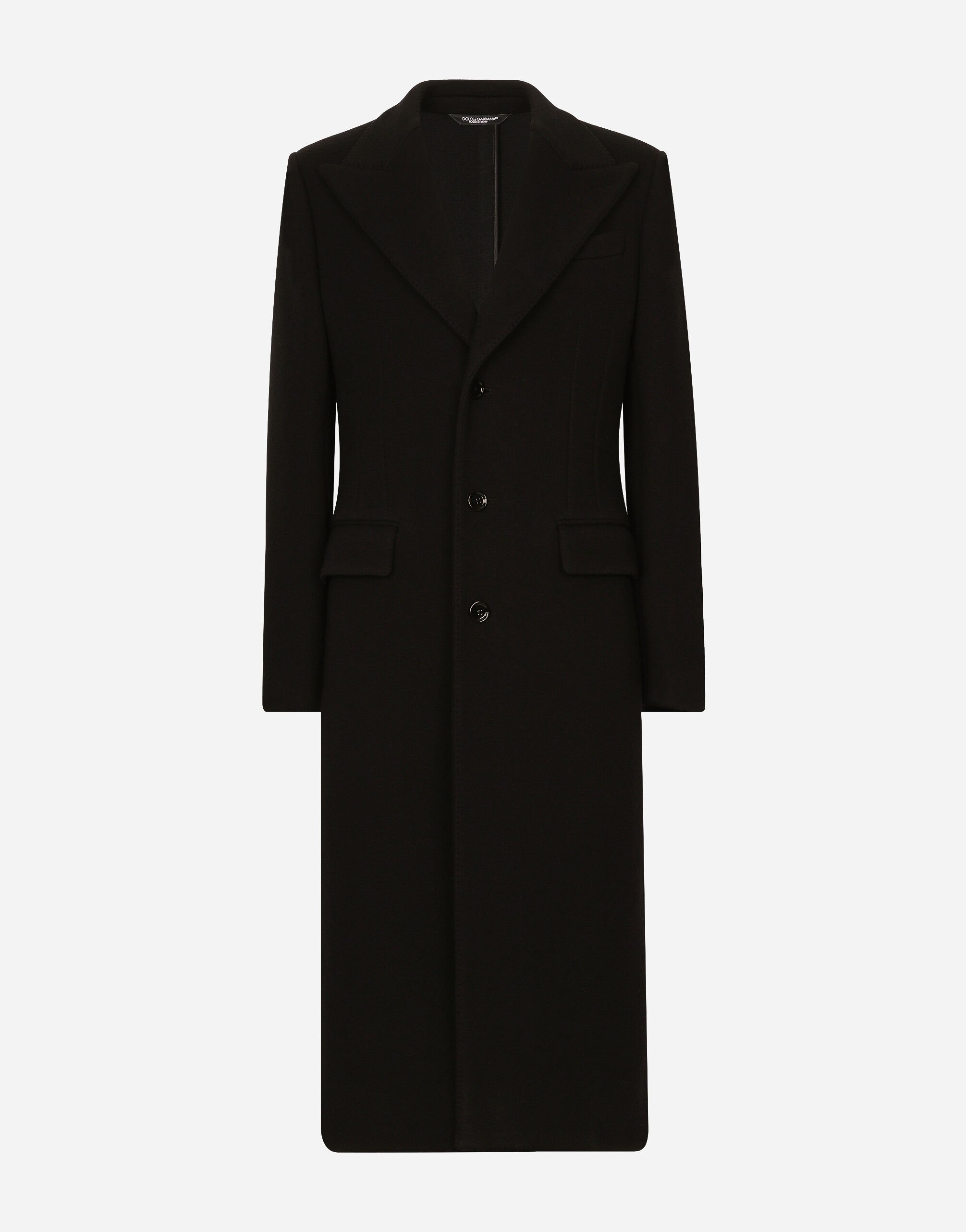 Dolce & Gabbana Abrigo de botonadura sencilla en punto de lana técnica Negro G9ZU0ZG7K4P