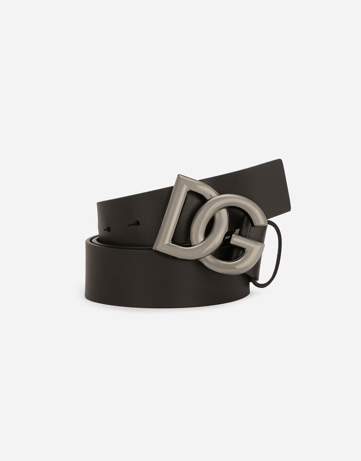 Dolce & Gabbana 交叉造型 DG 徽标搭扣 Lux 鞍皮腰带 黑 BC4646AX622