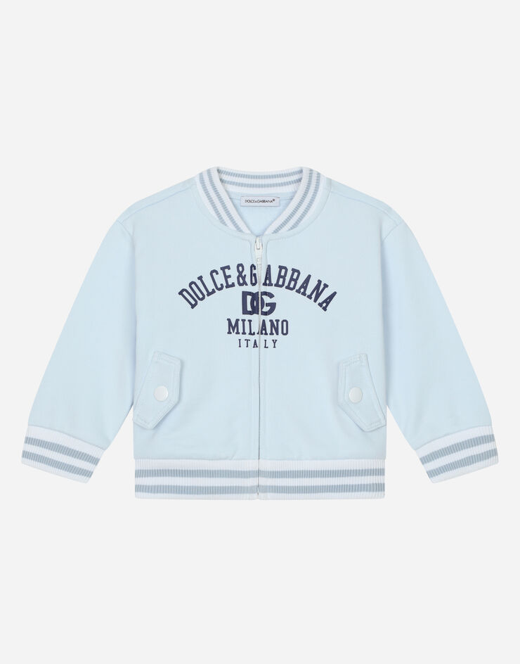 Dolce & Gabbana Zip-up jersey sweatshirt with logo print Grey L1JWFXG7G3W