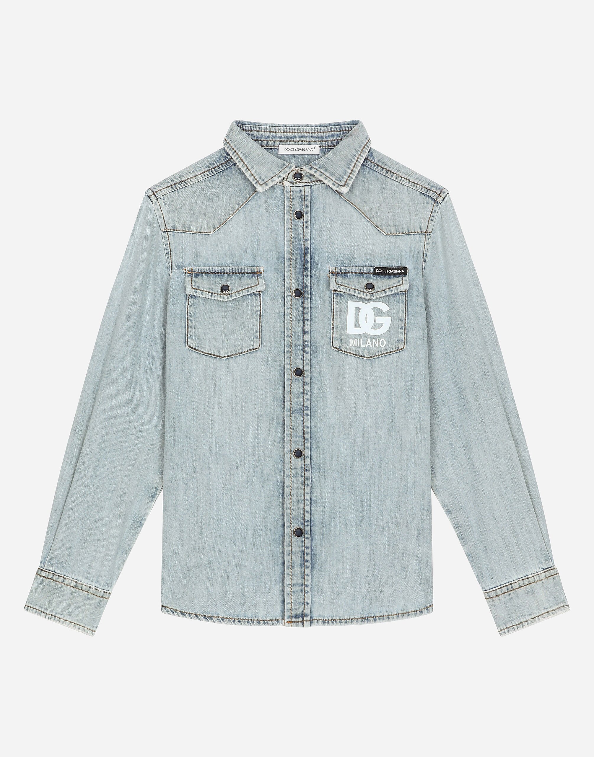 Dolce & Gabbana Denim shirt with DG logo Print L4JTHQG7L7H