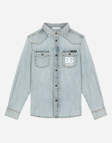 Dolce & Gabbana Denim shirt with DG logo Print L4JTHQG7L7H