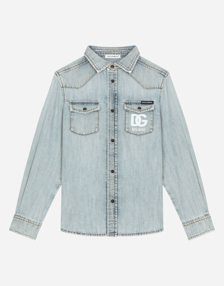 Dolce & Gabbana Denim shirt with DG logo Blue L43S17LDC29