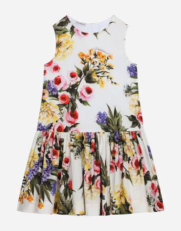Dolce&Gabbana Kleid aus Popeline Garten-Print Mehrfarbig F6AHITHPADV