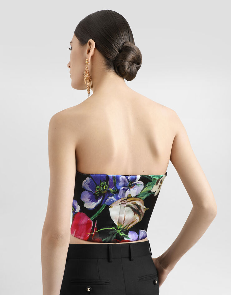 Dolce & Gabbana Satin corset top with floral print Print F7AX9TFSIB5