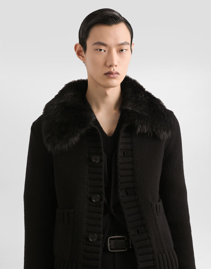 Dolce & Gabbana Wool jacket with fur-effect collar Black GXVD3ZJDVBZ