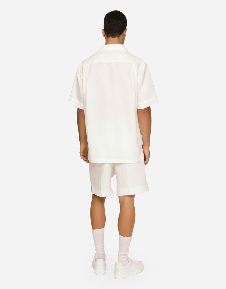 Dolce&Gabbana Linen Hawaiian shirt with logo tag White G5LB5TFU4JB