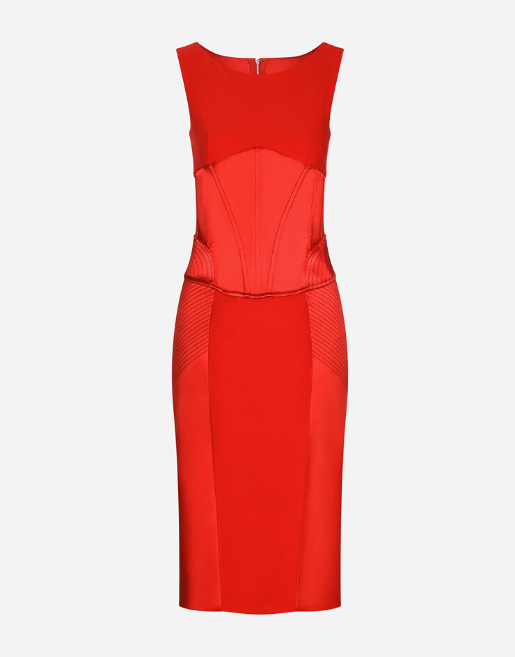 Dolce & Gabbana Longuette-Kleid aus Satin und Cady Rot F6AWOTFURAD