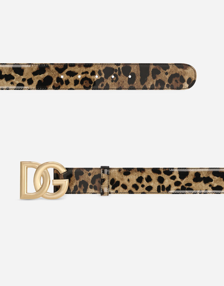 Dolce & Gabbana KIM DOLCE&GABBANA Leopard-print glossy calfskin belt with DG logo Estampado Animalier BE1446AM568