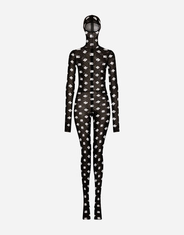 Dolce & Gabbana Mono con capucha de marquisette con estampado del logotipo Multicolor F6ARETFSROM