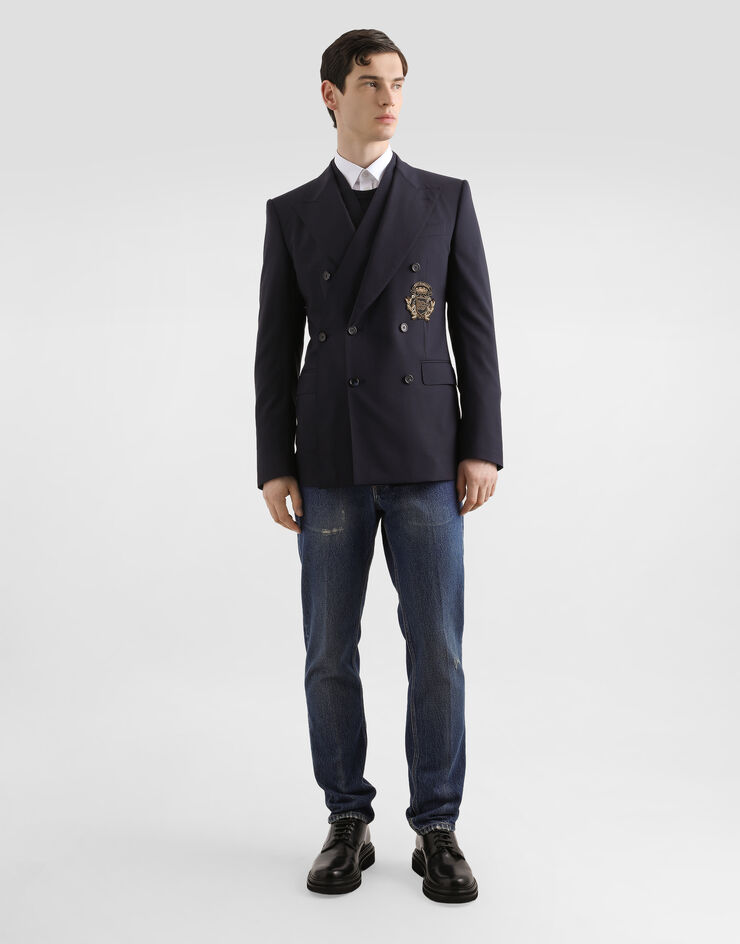 Dolce & Gabbana 羊毛帆布 Sicilia 双排扣夹克 蓝 G2VE2ZFUBF2