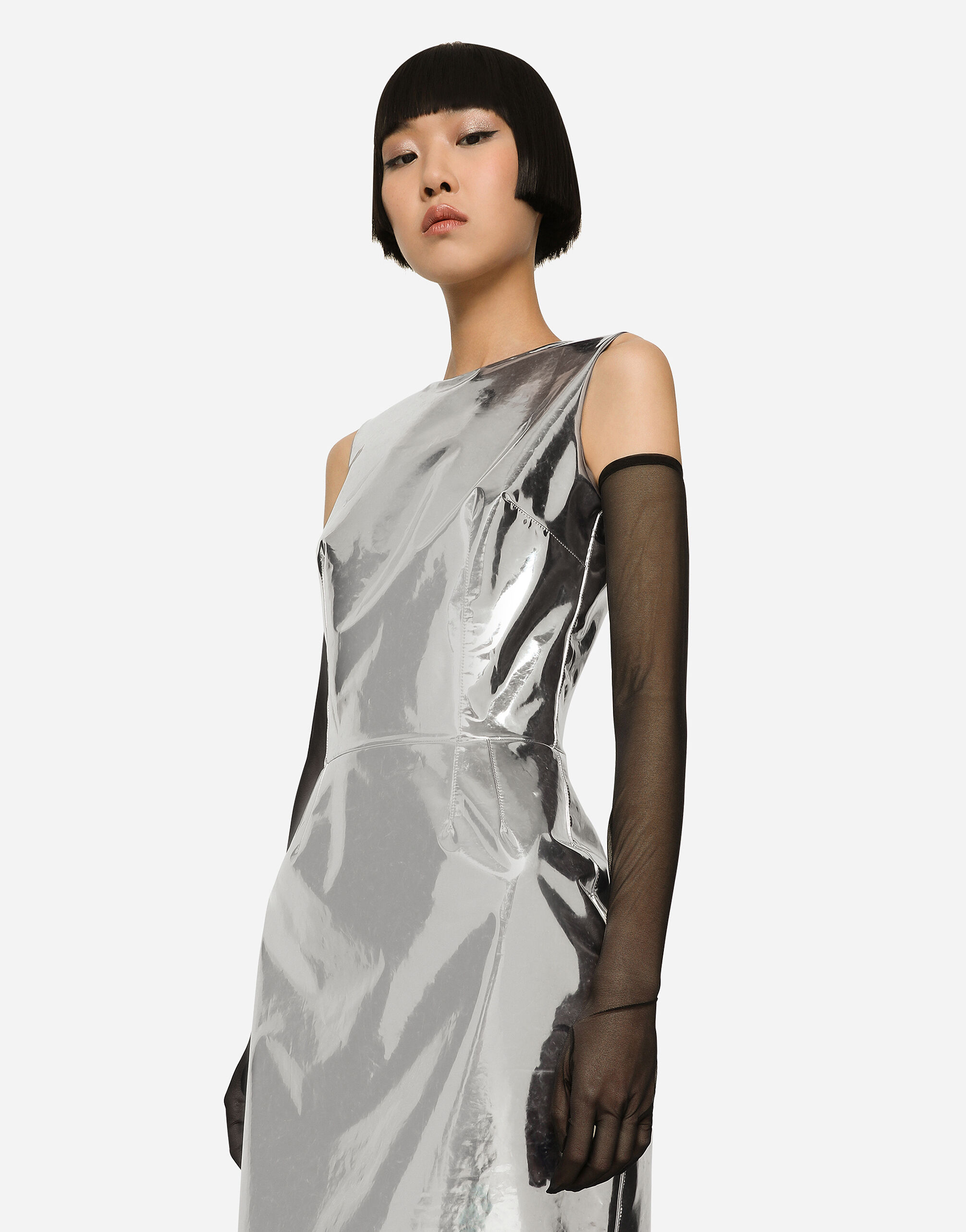 Silver leather dress on sale
