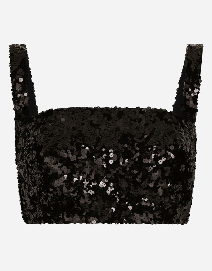 Dolce & Gabbana Top corto con spalline in paillettes Nero F79AATHLMZM