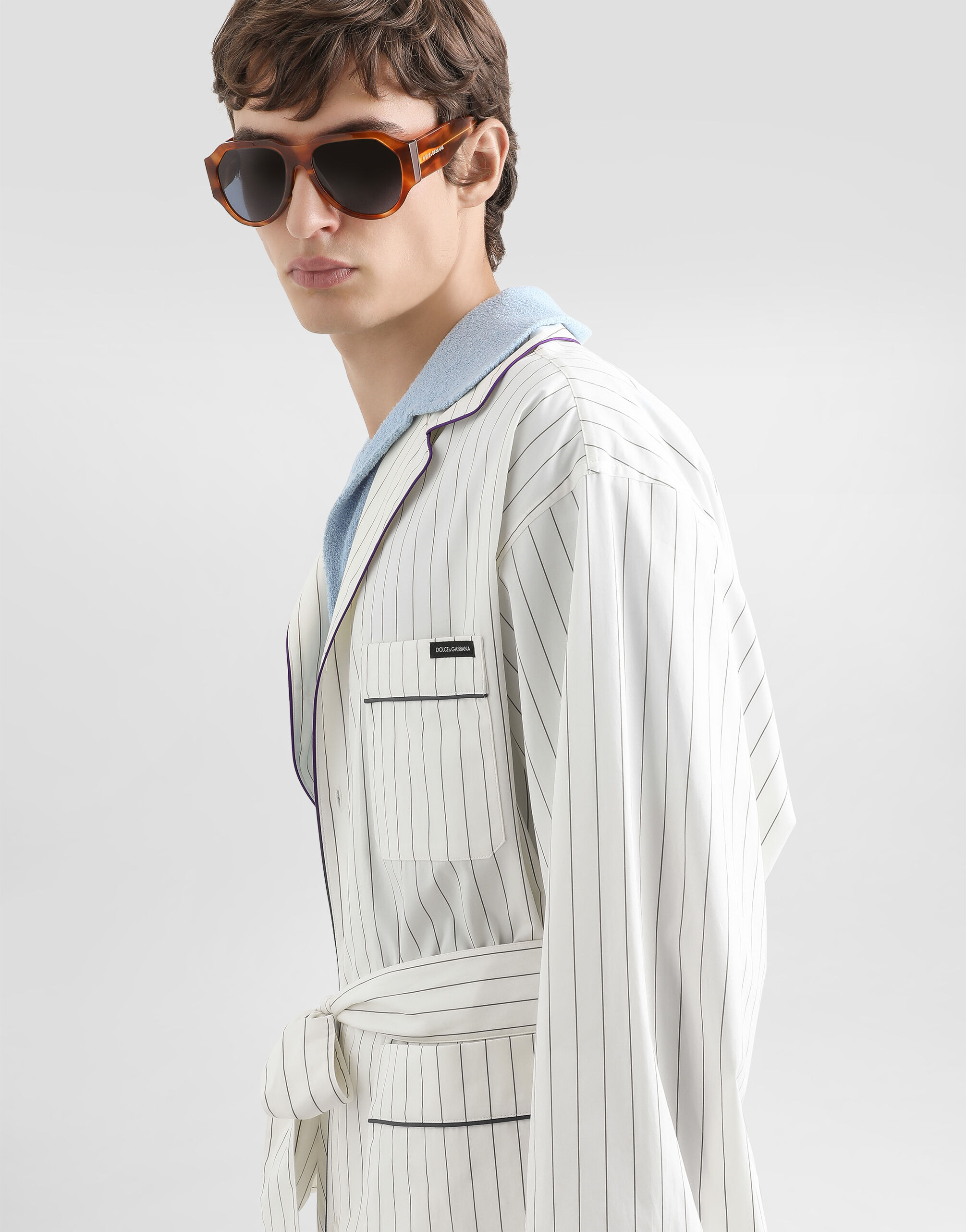 Striped poplin vanity robe - thumbnail 5