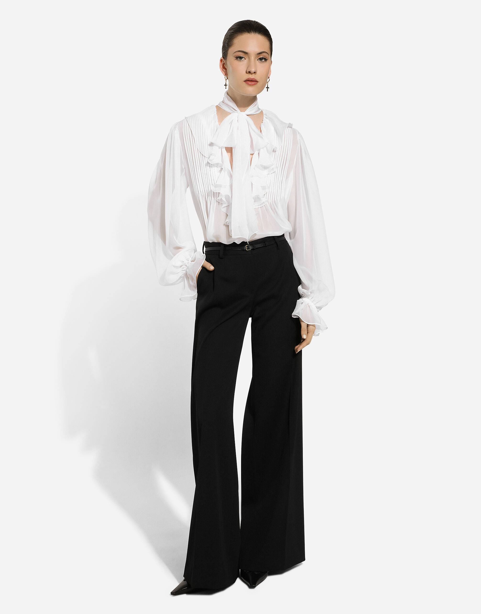 Flared wool gabardine pants in Black for Women | Dolce&Gabbana® US