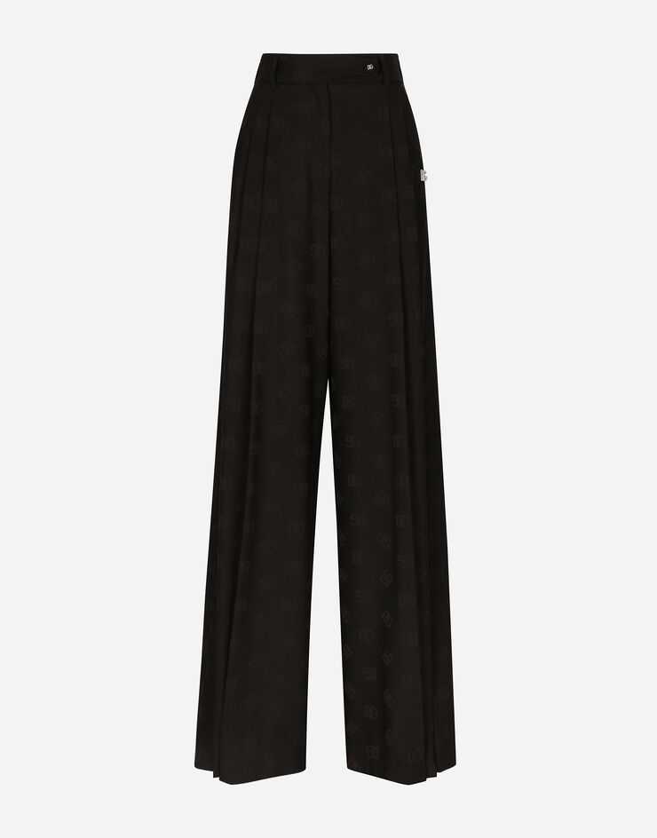 Dolce & Gabbana Pantalon en laine jacquard à logo DG all-over Noir FTCP2TFJBAK